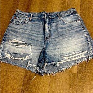 American Eagle Outfitters Blue Jean Shorts with Distressing and Frayed Hem